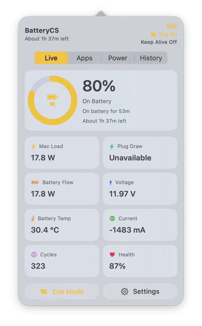 Capture 1 de l'application BatteryCS